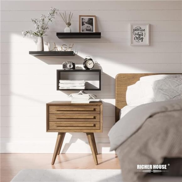 Black Floating Shelves Set of 3, Modern Bathroom Shelves Wall - Picture 4 of 7